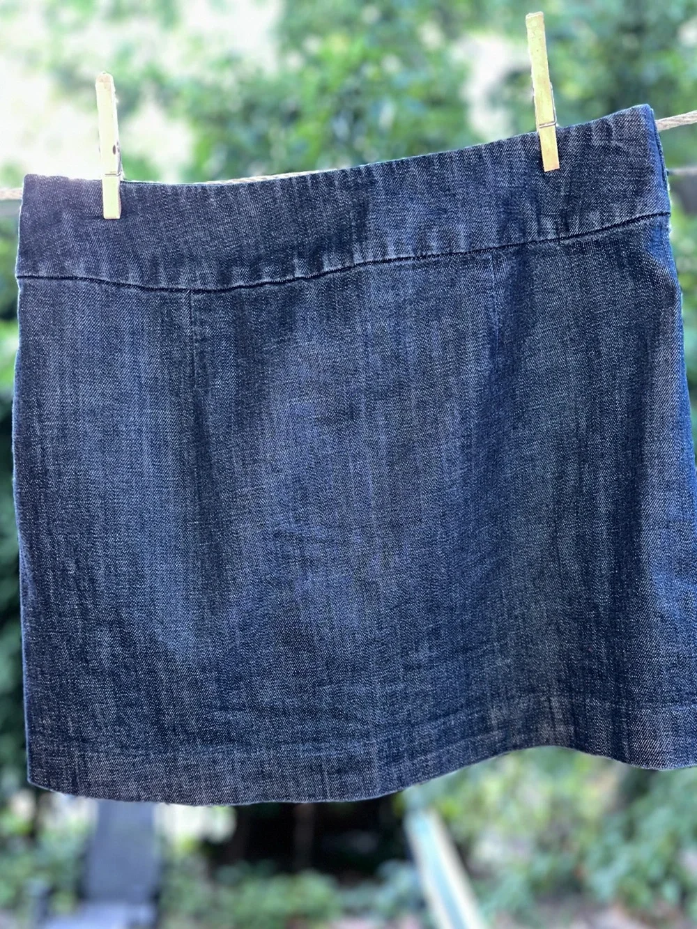 J. Crew Dark Blue Denim Mini Skirt with Gold Buttons